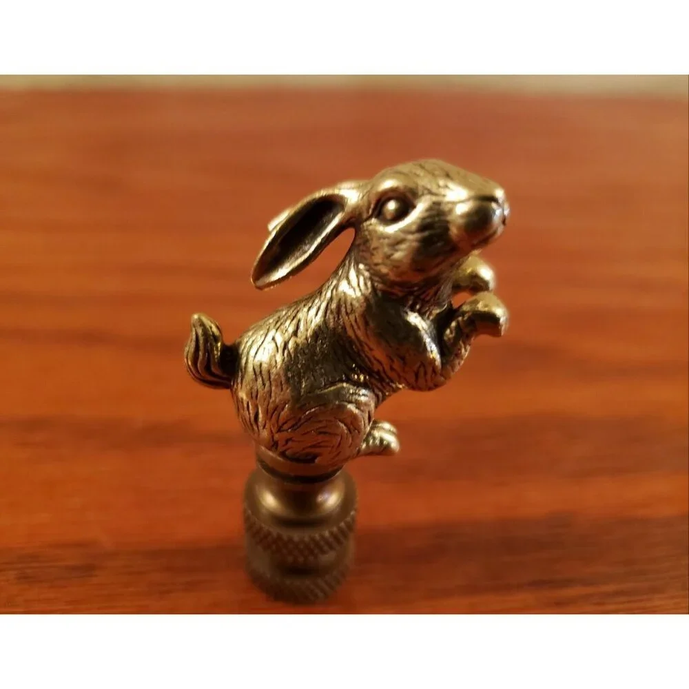 Rabbit Lamp Finial Retro Standing Bunny Detailed Shade Topper Brass